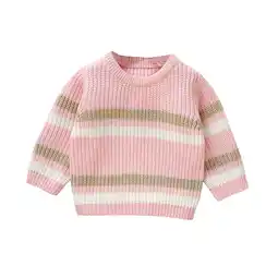 Walmart Gpaecead Toddlers Stripe Sweater Boys Girls Long Sleeves Round Neck Keep Warm Knitted Tops Pink offer