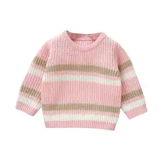 Walmart Gpaecead Toddlers Stripe Sweater Boys Girls Long Sleeves Round Neck Keep Warm Knitted Tops Pink offer