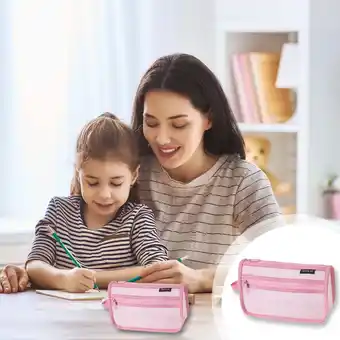 Walmart JilgTeok Large-Capacity Mesh Stationery Bag Transparent Pen Student Portable Storage Bag Pink offer