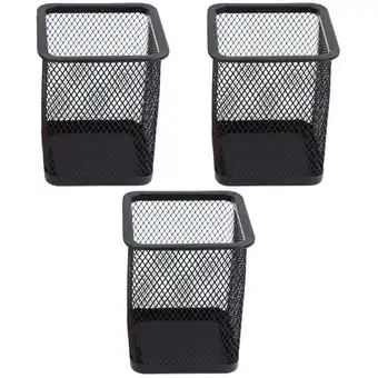 Walmart 3pcs Metal Pen Pot Square Mesh Pencil Holder Container Organizer (Black) offer