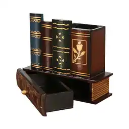 Walmart Raindrops 2 pcs Wood Vintage Pen Container Wooden Fake Book Pen Holder with Drawer offer