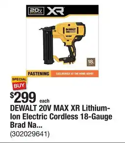 The Home Depot DEWALT 20V MAX XR Lithium-Ion Electric Cordless 18-Gauge Brad Nailer (Tool Only) offer