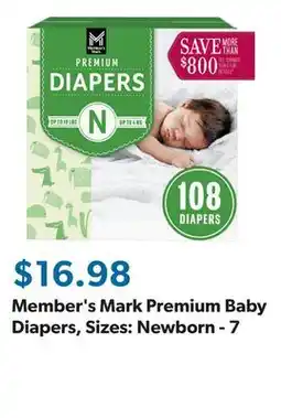Sam's Club Member's Mark Premium Baby Diapers, Sizes: Newborn - 7 offer