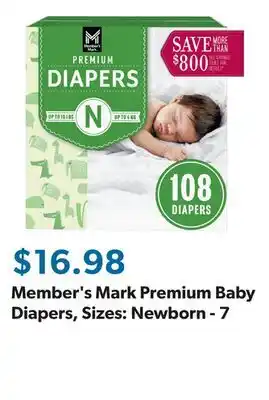 Sam's Club Member's Mark Premium Baby Diapers, Sizes: Newborn - 7 offer