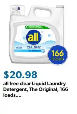 Sam's Club all free clear Liquid Laundry Detergent, The Original, 166 loads, 250 fl. oz offer