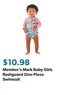 Sam's Club Member's Mark Baby Girls Rashguard One-Piece Swimsuit offer