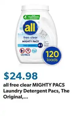 Sam's Club all free clear MIGHTY PACS Laundry Detergent Pacs, The Original, 120 ct offer