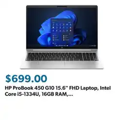Sam's Club HP ProBook 450 G10 15.6 FHD Laptop, Intel Core i5-1334U, 16GB RAM, 512GB SSD, Windows 11 Pro, Silver offer