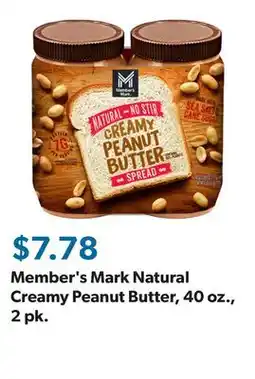 Sam's Club Member's Mark Natural Creamy Peanut Butter, 40 oz., 2 pk offer