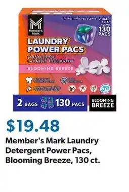 Sam's Club Member's Mark Laundry Detergent Power Pacs, Blooming Breeze, 130 ct offer