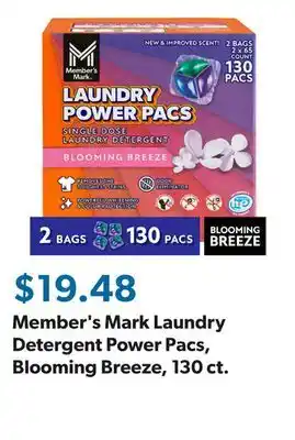 Sam's Club Member's Mark Laundry Detergent Power Pacs, Blooming Breeze, 130 ct offer