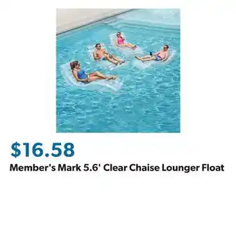 Sam's Club Member's Mark 5.6' Clear Chaise Lounger Float offer