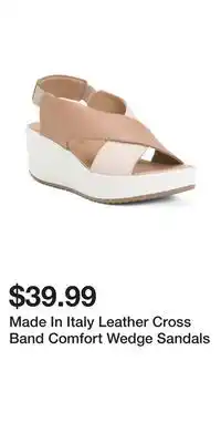 TJ Maxx Made In Italy Leather Cross Band Comfort Wedge Sandals offer