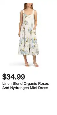 TJ Maxx Linen Blend Organic Roses And Hydrangea Midi Dress offer