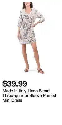 TJ Maxx Made In Italy Linen Blend Three-quarter Sleeve Printed Mini Dress offer