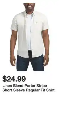 TJ Maxx Linen Blend Porter Stripe Short Sleeve Regular Fit Shirt offer