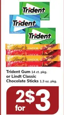 ACME Trident Gum 14 ct. pkg. or Lindt Classic Chocolate Sticks 1.3 oz. pkg offer