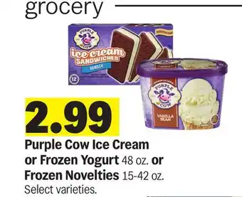 Meijer Purple Cow Ice Cream or Frozen Yogurt 48 oz. or Frozen Novelties 15-42 oz offer