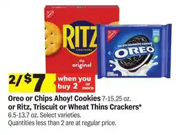 Meijer Oreo or Chips Ahoy! Cookies 7-15.25 oz. or Ritz, Triscuit or Wheat Thins Crackers* 6.5-13.7 oz offer