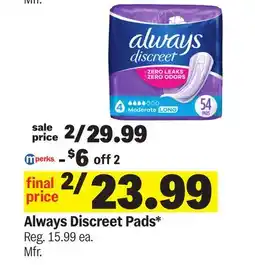 Meijer Always Discreet Pads offer