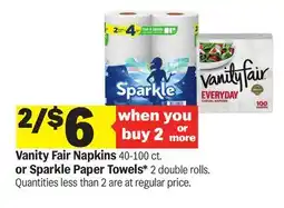 Meijer Vanity Fair Napkins 40-100 ct. or Sparkle Paper Towels* 2 double rolls offer