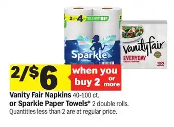 Meijer Vanity Fair Napkins 40-100 ct. or Sparkle Paper Towels* 2 double rolls offer