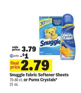 Meijer Snuggle Fabric Softener Sheets 70-80 ct. or Purex Crystals* 21 oz offer