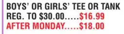 Dunham's Sports BOYS' OR GIRLS' TEE OR TANK offer
