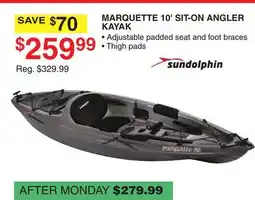 Dunham's Sports SUNDOLPHIN MARQUETTE 10' SIT-ON ANGLER KAYAK offer