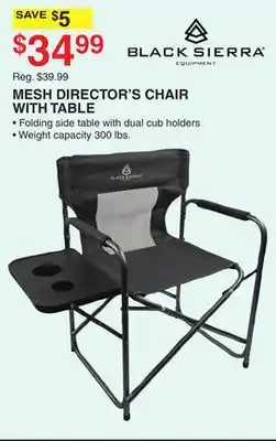 Dunham's Sports BLACK SIERRA MESH DIRECTOR'S CHAIR WITH TABLE offer