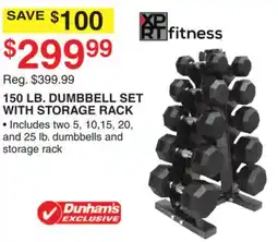 Dunham's Sports 150 LB. DUMBBELL SET WITH STORAGE RACK offer