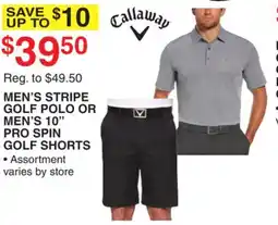Dunham's Sports MEN'S STRIPE GOLF POLO OR MEN'S 10 PRO SPIN GOLF SHORTS offer
