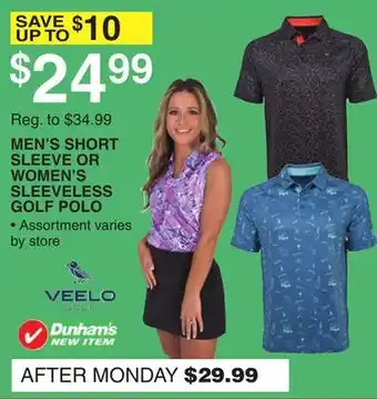 Dunham's Sports MEN'S SHORT SLEEVE OR WOMEN'S SLEEVELESS GOLF POLO offer