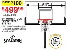Dunham's Sports SPALDING 54 MOMENTOUS EZ PORTABLE SYSTEM offer