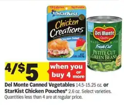 Meijer Del Monte Canned Vegetables or StarKist Chicken Pouches offer