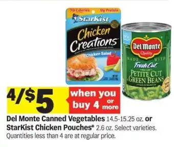 Meijer Del Monte Canned Vegetables or StarKist Chicken Pouches offer
