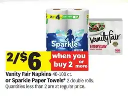 Meijer Vanity Fair Napkins or Sparkle Paper Towels offer