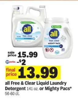 Meijer all Free & Clear Liquid Laundry Detergent or Mighty Pacs offer