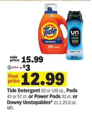Meijer Tide Detergent or Pods or Power Pods or Downy Unstopables offer