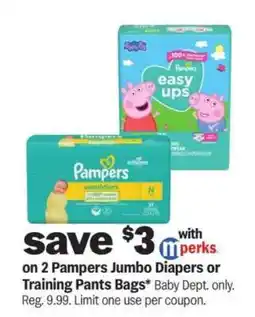 Meijer Pampers Jumbo Diapers or Training Pants Bags offer