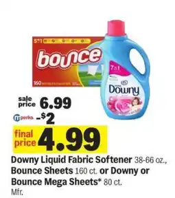 Meijer Downy Liquid Fabric Softener or Bounce Sheets offer
