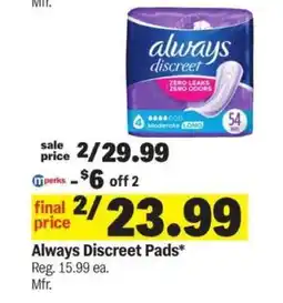 Meijer Always Discreet Pads offer
