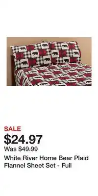 Cabela's White River Home Bear Plaid Flannel Sheet Set - Full offer