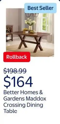 Walmart Better homes & gardens maddox crossing dining table offer
