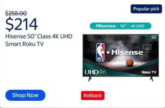 Walmart Hisense 50" Class 4K UHD Smart Roku TV offer