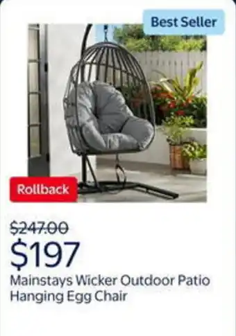 Walmart Mainstays wicker outdoor patio hanging egg chair offer