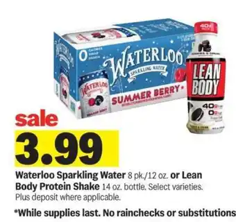 Meijer Waterloo Sparkling Water or Lean Body Protein Shake offer