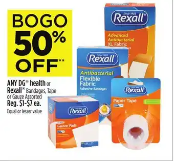Dollar General ANY DG health or Rexall Bandages, Tape or Gauze offer