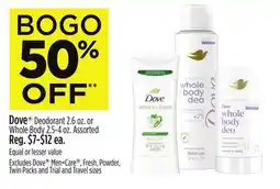 Dollar General Dove Deodorant 2.6 oz. or Whole Body 2.5-4 oz offer