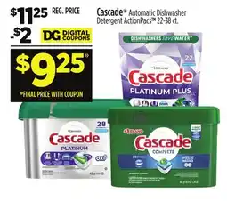 Dollar General Cascade Automatic Dishwasher Detergent ActionPacs offer